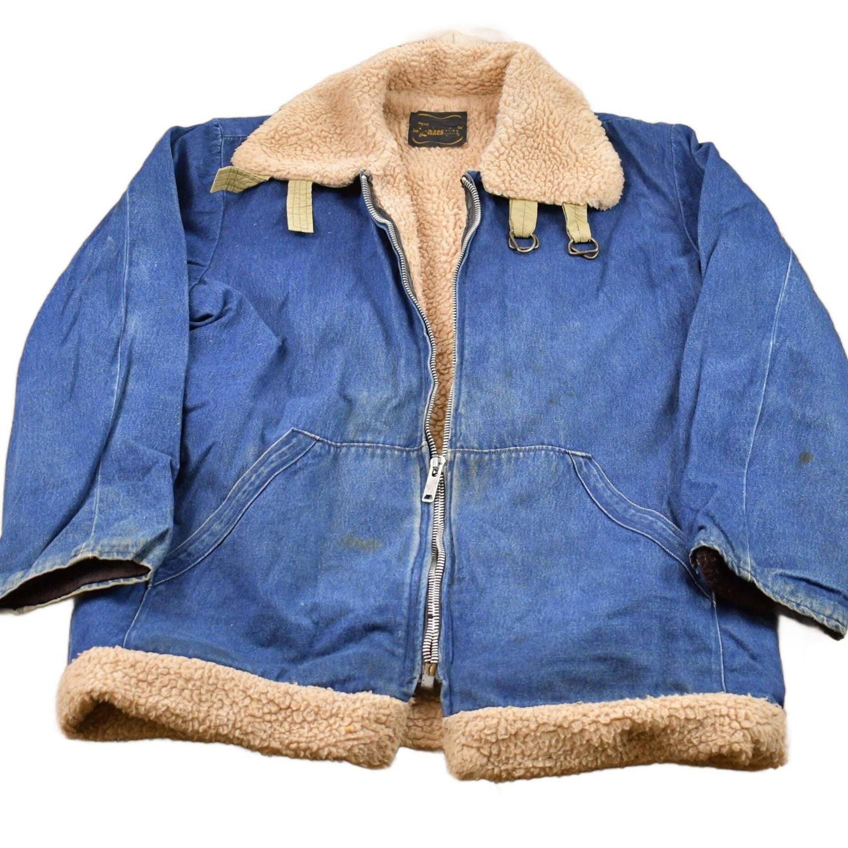 Vintage 1970s Denim Jean Sherpa Lined Full Zip Jacket Men's 2XL from propervintagecanada