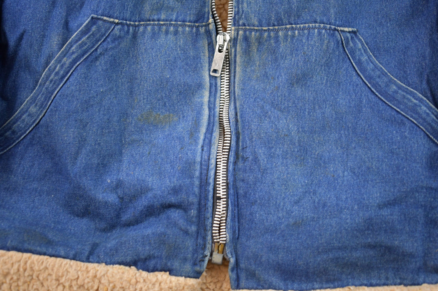 Vintage 1970s Denim Jean Sherpa Lined Full Zip Jacket Men's 2XL from propervintagecanada