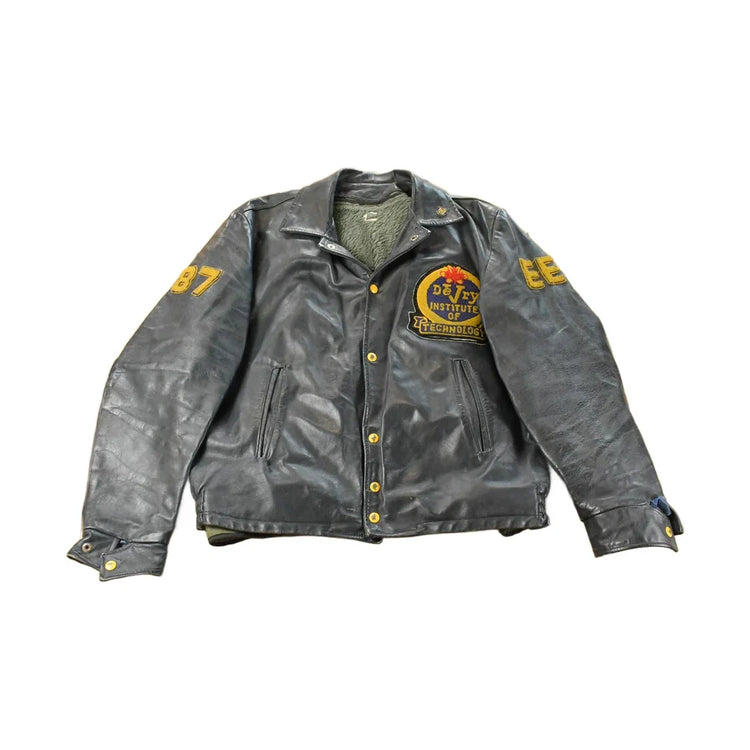 Vintage 1970s DeVry Institute of Technology Collegiate Lined Leather Jacket Men's Large from propervintagecanada