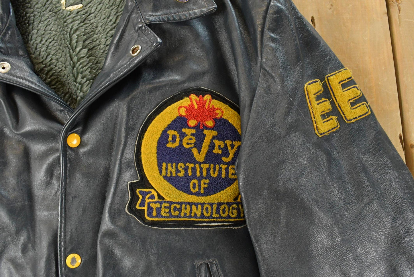 Vintage 1970s DeVry Institute of Technology Collegiate Lined Leather Jacket Men's Large from propervintagecanada