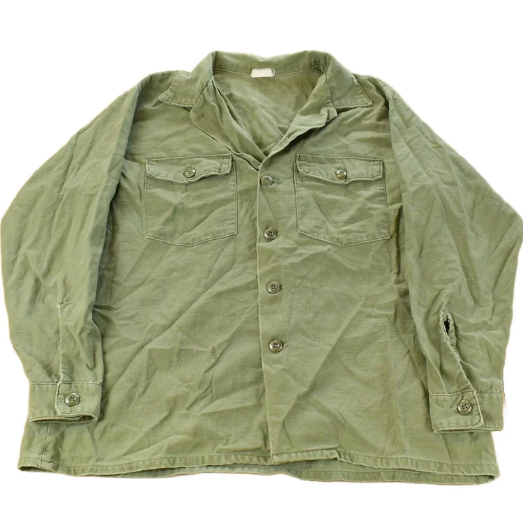 Vintage 1970s Distressed OG-107 Military Sateen Shirt Men's Large from propervintagecanada