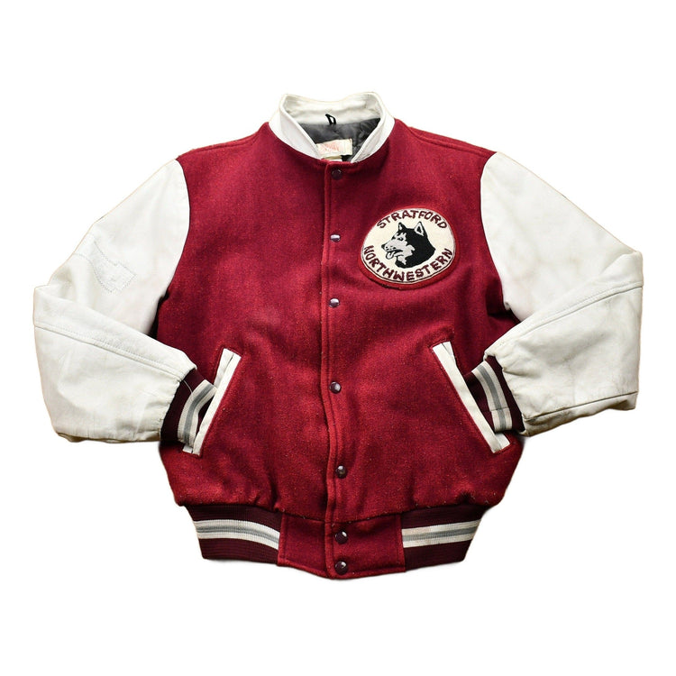 Vintage 1970s Distressed Stratford Northwestern Huskies Color Block Varsity Jacket Men's Large from propervintagecanada