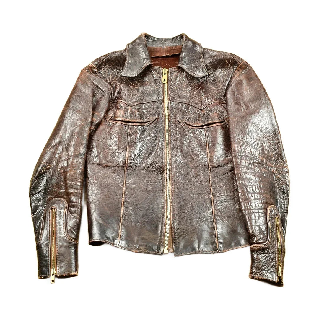 Vintage 1970s East West Musical Instruments Leather Motorcycle Jacket from propervintagecanada