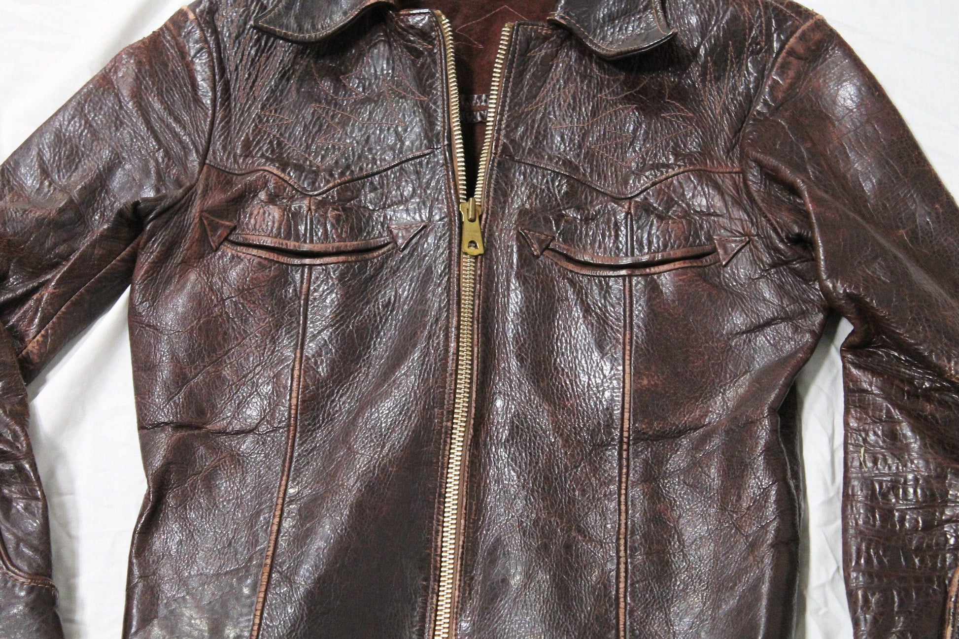 Vintage 1970s East West Musical Instruments Leather Motorcycle Jacket from propervintagecanada
