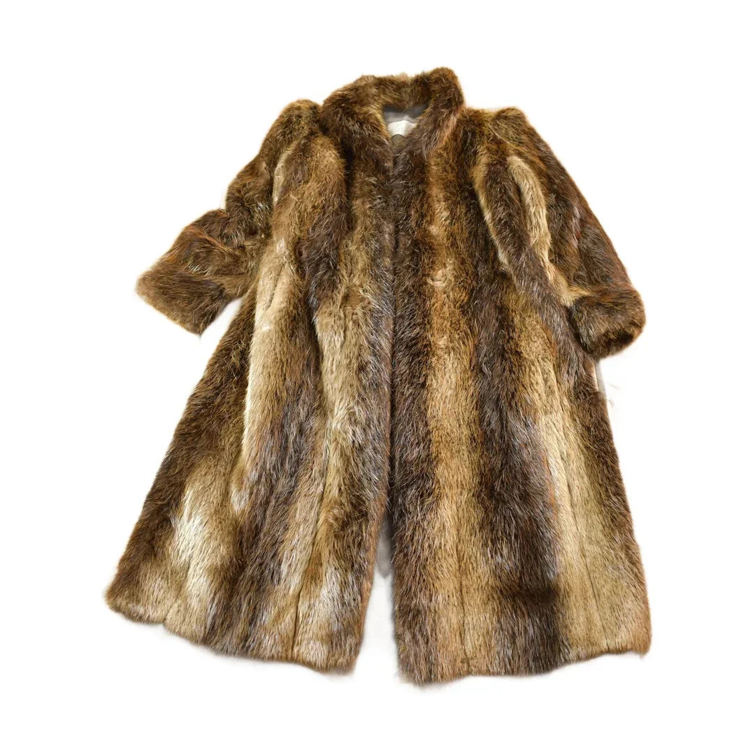 Vintage 1970s Eaton Full Length Brown Raccoon Fur Coat Adult L Men's Large from propervintagecanada