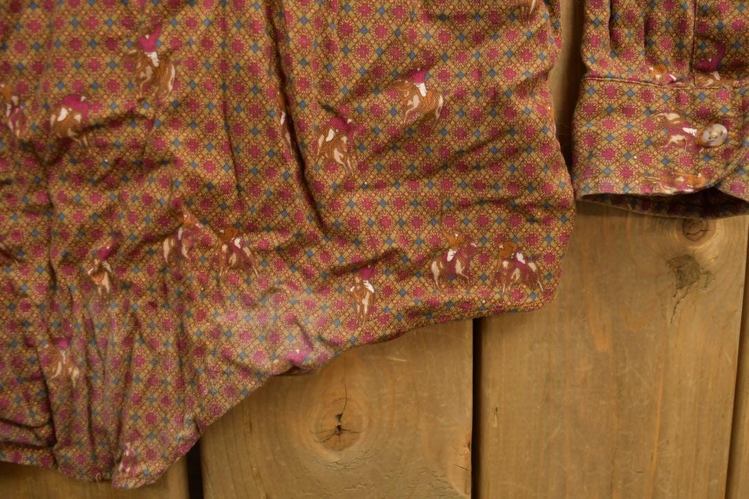 Vintage 1970s Embassy Row All Over Print Horse Theme Button-Up Shirt Men's Medium from propervintagecanada