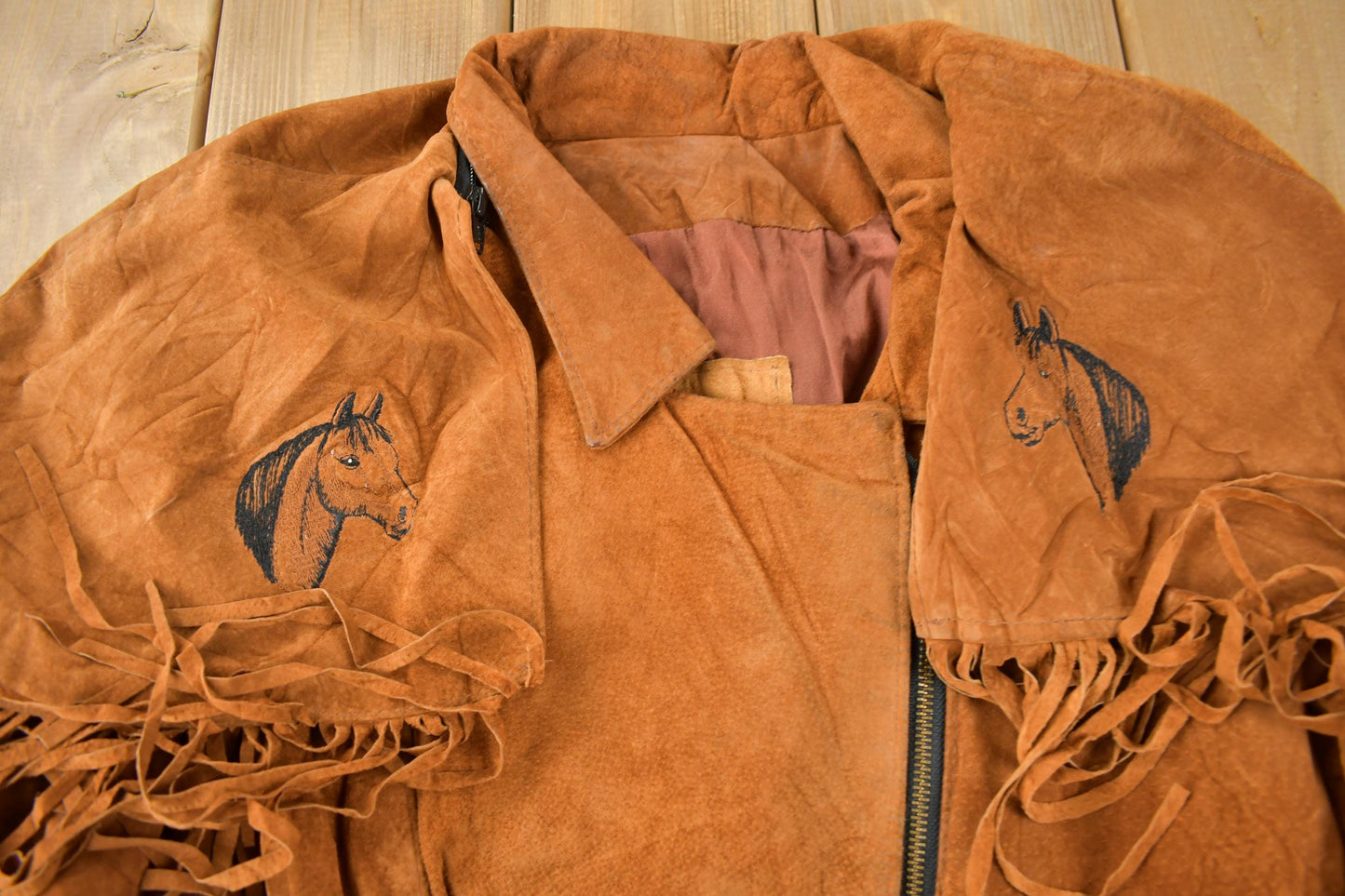 Vintage 1970s Embroidered Horse Fringe Leather Jacket from propervintagecanada