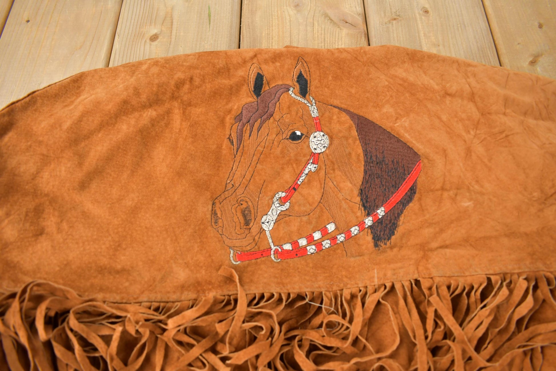 Vintage 1970s Embroidered Horse Fringe Leather Jacket from propervintagecanada