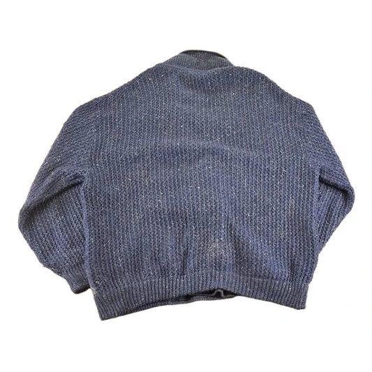 Vintage 1970s Emme Esse Leather Patch Knit Cardigan Sweater Men's XL from propervintagecanada