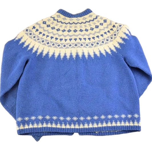Vintage 1970s Fair Isle Abstract Wool Knit Cardigan Sweater Women's M from propervintagecanada