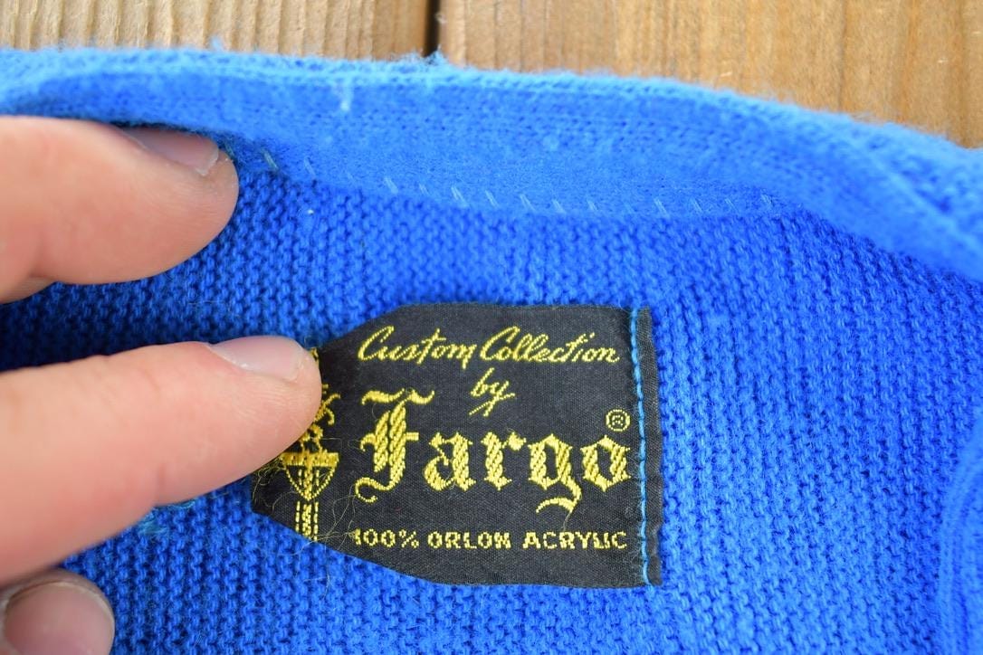 Vintage 1970s Fargo Knit Perfect Mild Distress Cardigan Sweater Men's S from propervintagecanada