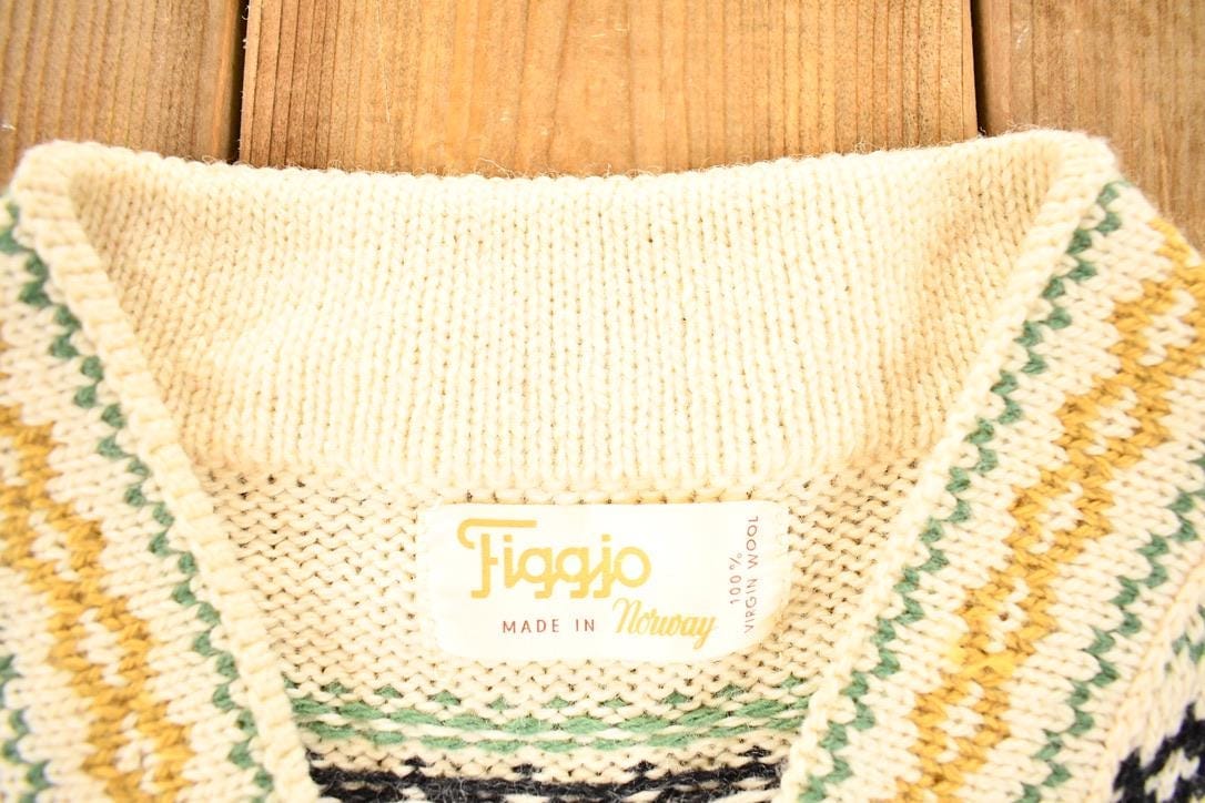 Vintage 1970s Figgjo Made In Norway Knit Abstract Pattern Crewneck Sweater Mens S from propervintagecanada