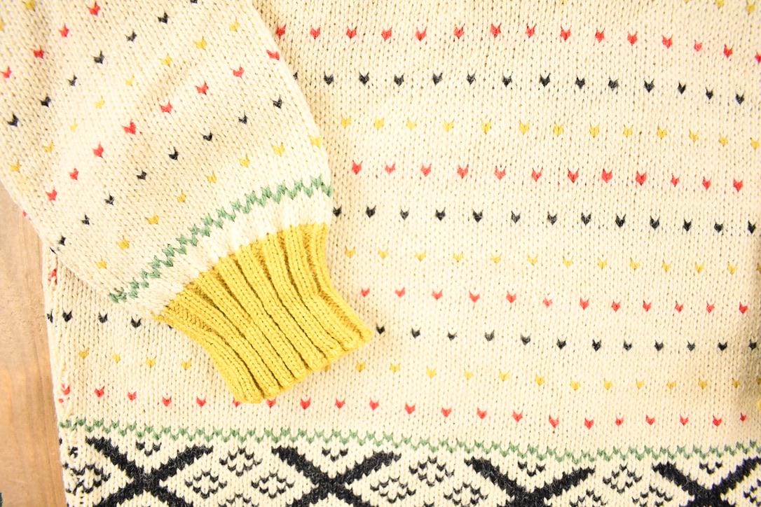 Vintage 1970s Figgjo Made In Norway Knit Abstract Pattern Crewneck Sweater Mens S from propervintagecanada