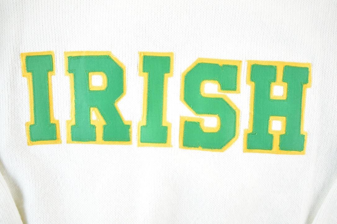 Vintage 1970s Fighting Irish Knit University Crewneck Mens XL from propervintagecanada