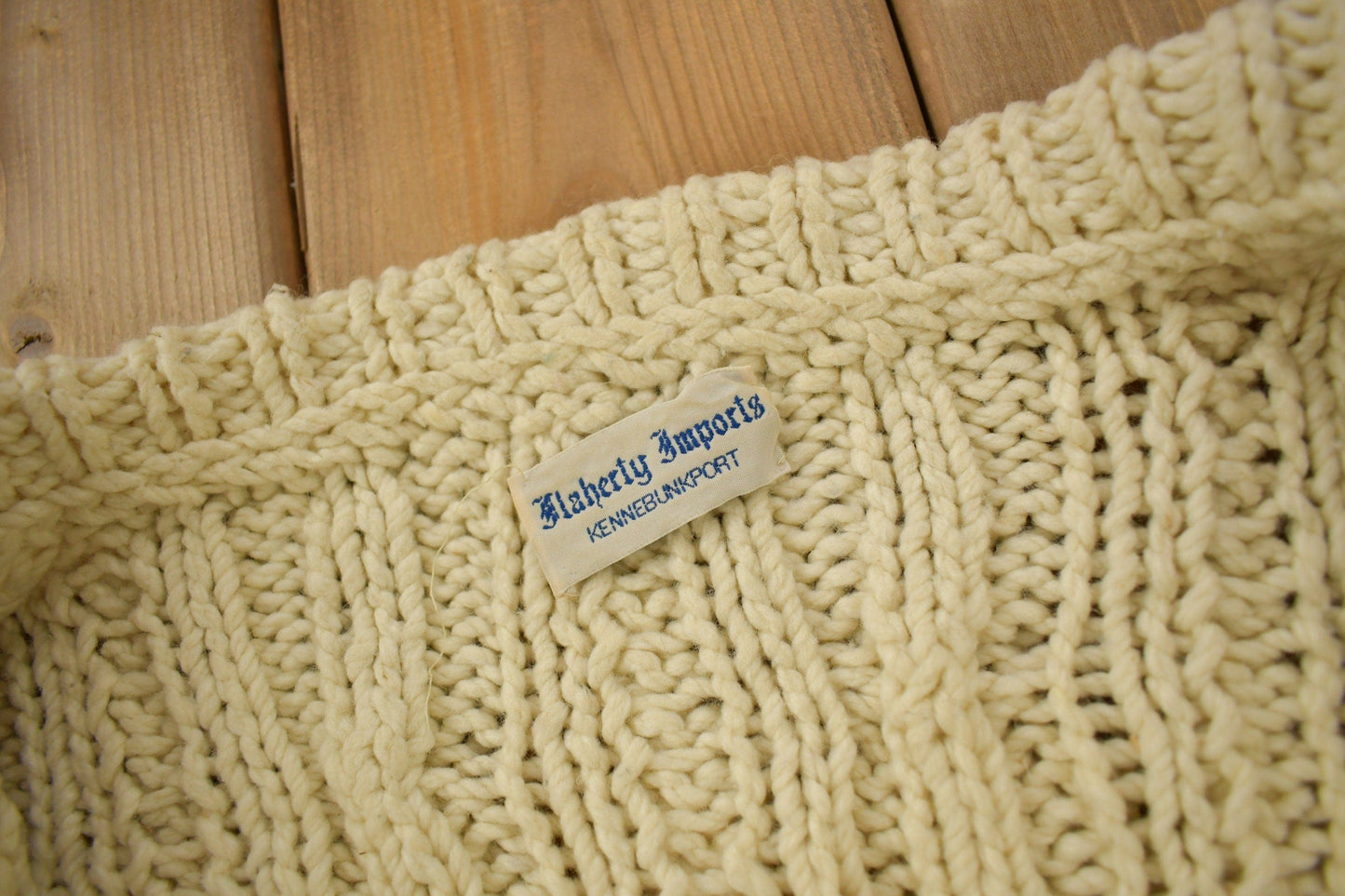 Vintage 1970s Flaherty Imports 3D Cable Knit Button Up Sweater from propervintagecanada