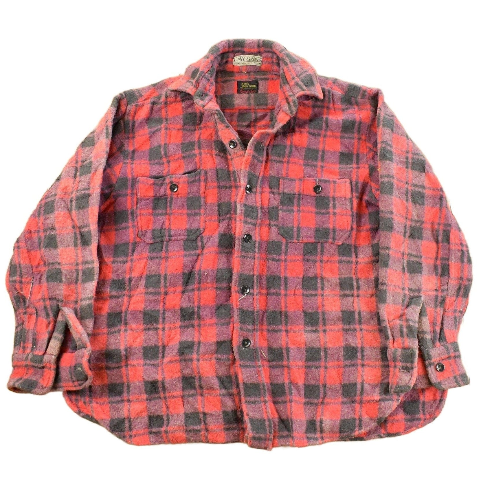 Vintage 1970s Flannel Button Up Plaid Trucker Shirt Men's Large from propervintagecanada