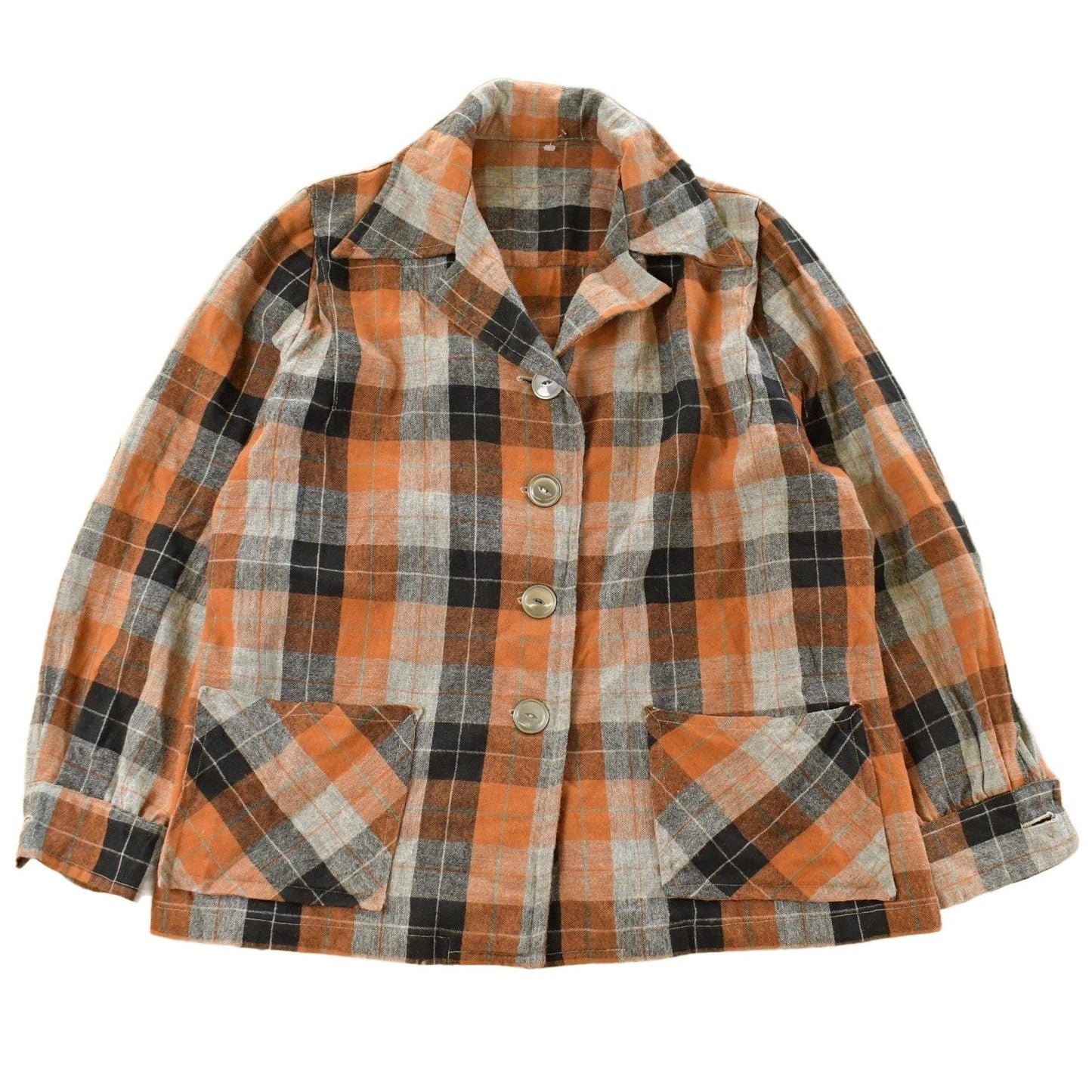 Vintage 1970s Flannel Wool Plaid Button Up Blazer Shirt Women's Large from propervintagecanada