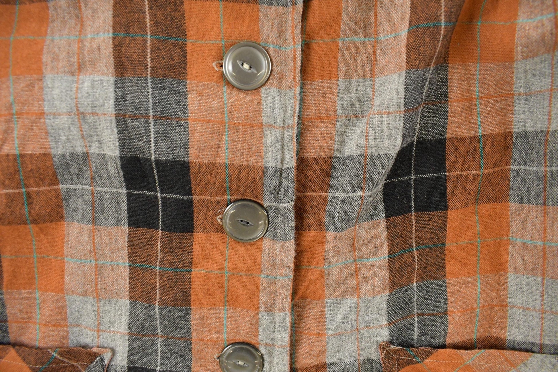 Vintage 1970s Flannel Wool Plaid Button Up Blazer Shirt Women's Large from propervintagecanada