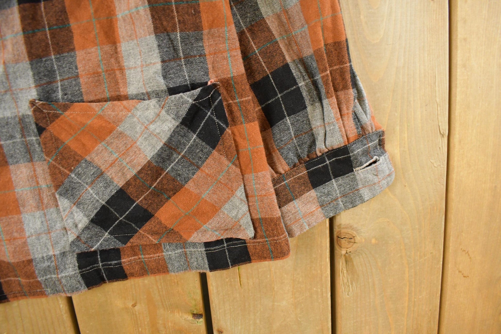 Vintage 1970s Flannel Wool Plaid Button Up Blazer Shirt Women's Large from propervintagecanada