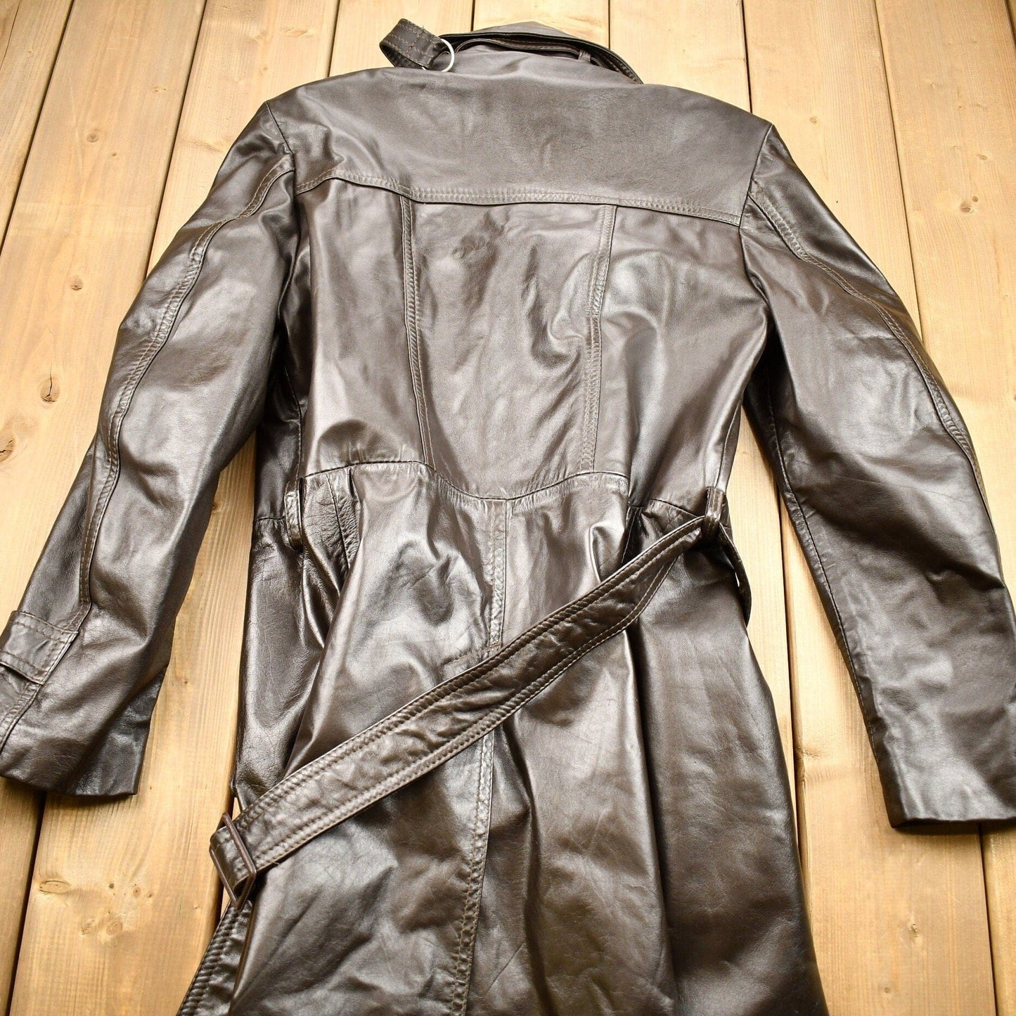 Vintage 1970s Full Length Brown Leather Trench Coat from propervintagecanada