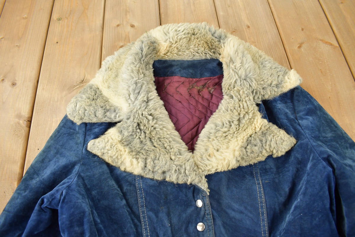 Vintage 1970s Fur Collar Suede Snap Button Women's Jacket from propervintagecanada