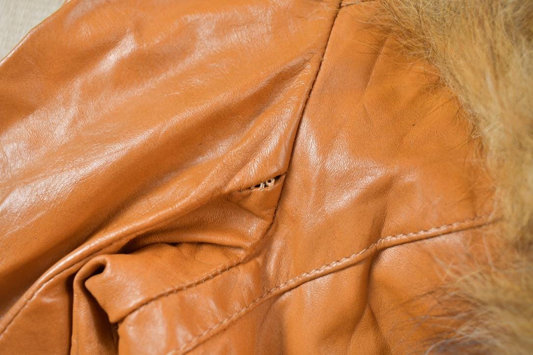 Vintage 1970s Genuine Leather Fox Fur Collar Trench Coat from propervintagecanada