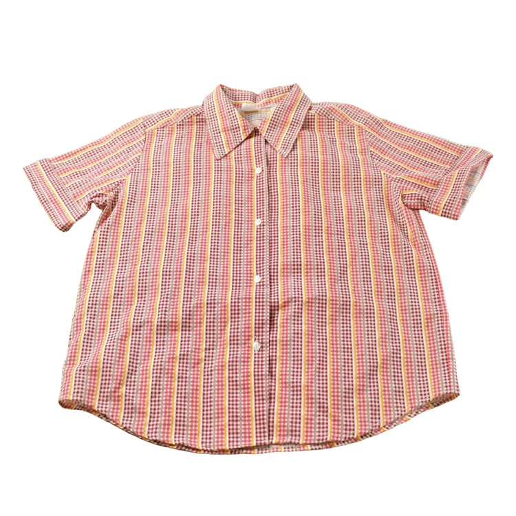 Vintage 1970s Gingham Plaid Short Sleeve Button Up Shirt Women's L from propervintagecanada