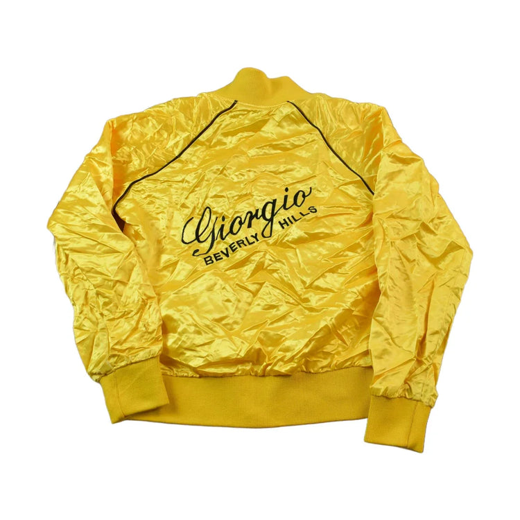 Vintage 1970s Giorgio Beverly Hills Snap Button Yellow Satin Jacket Men's XS from propervintagecanada