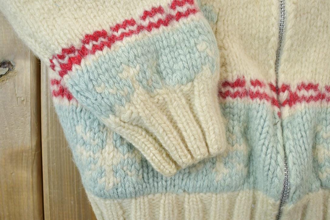 Vintage 1970s Golden Keel 100% Wool Full Zip Knit Christmas Sweater Women's S from propervintagecanada