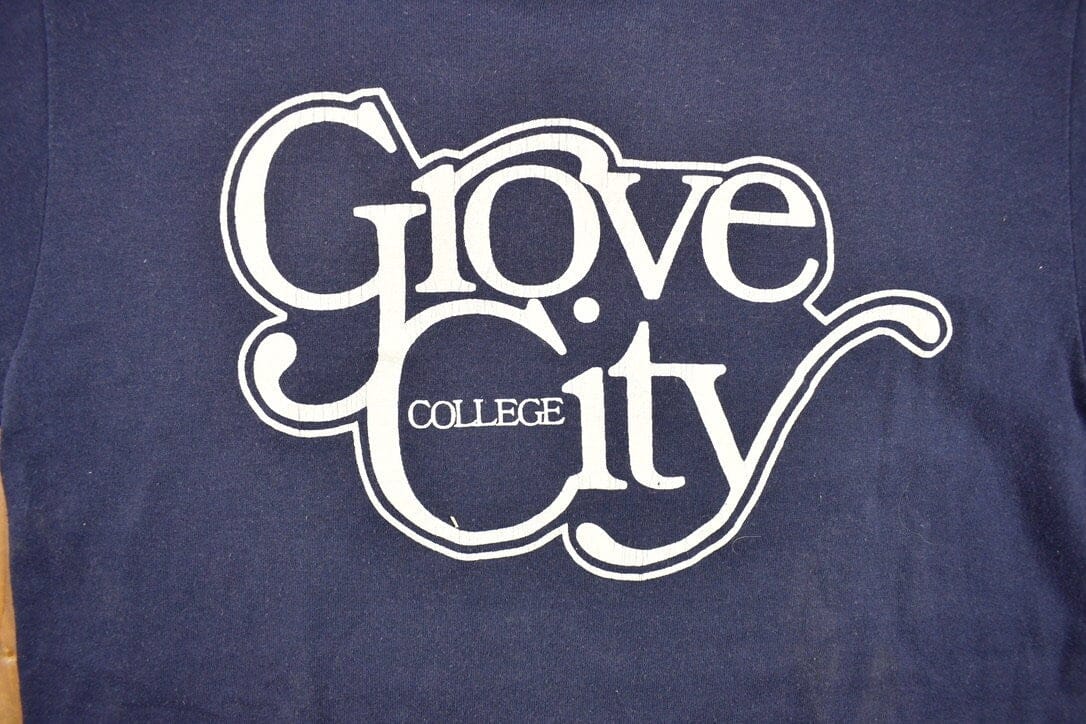 Vintage 1970s Grove City College Collegiate Velva Sheen T-Shirt Men's Large from propervintagecanada