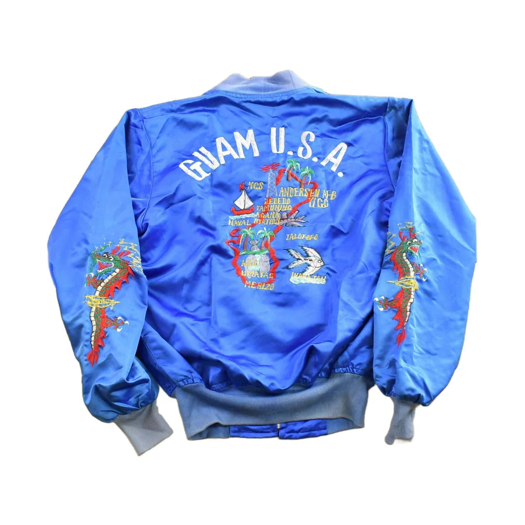 Vintage 1970s Guam USA Korean Sukajan Bomber Jacket from propervintagecanada