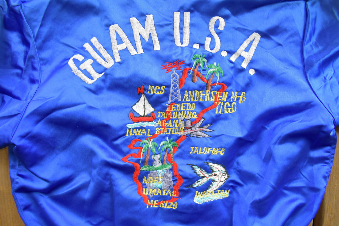 Vintage 1970s Guam USA Korean Sukajan Bomber Jacket from propervintagecanada