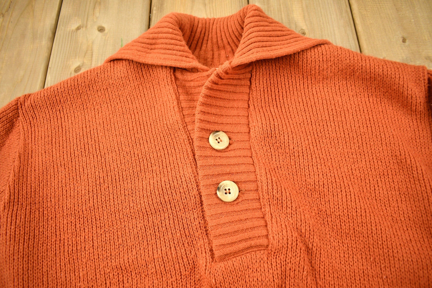 Vintage 1970s Heritage Sportswear Knitted Quarter Button Sweater Men's XL from propervintagecanada