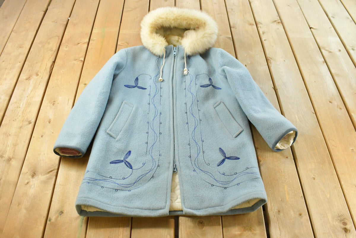 Vintage 1970s Hudson Bay Wool Embroidered Parka Jacket Shell Fur Trim Women's L from propervintagecanada