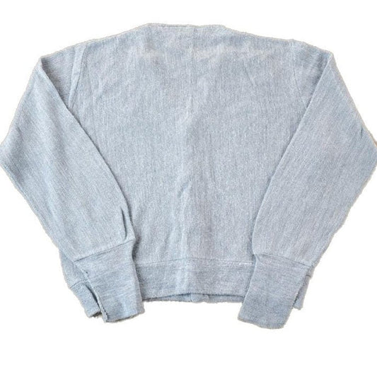 Vintage 1970s Izod Lacoste Heater Grey Knit Perfect Mild Distress Cardigan Sweater Made In USA from propervintagecanada