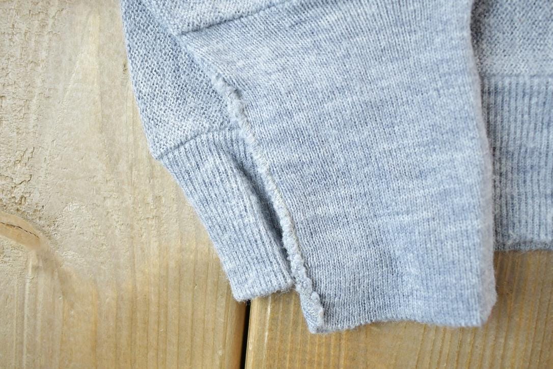 Vintage 1970s Izod Lacoste Heater Grey Knit Perfect Mild Distress Cardigan Sweater Made In USA from propervintagecanada