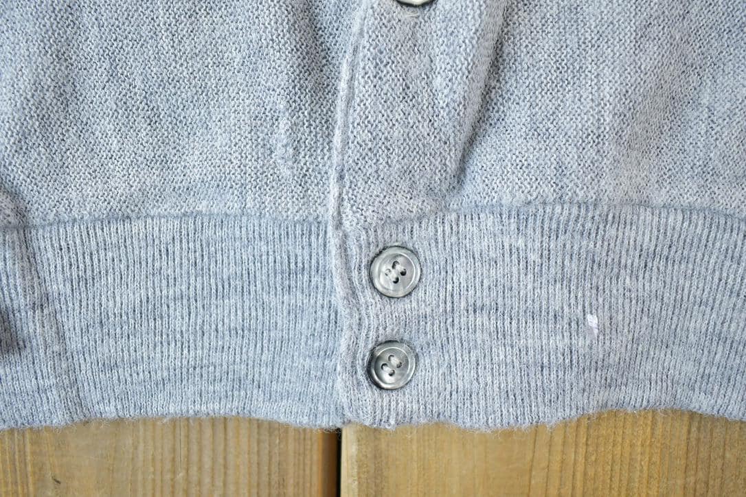 Vintage 1970s Izod Lacoste Heater Grey Knit Perfect Mild Distress Cardigan Sweater Made In USA from propervintagecanada
