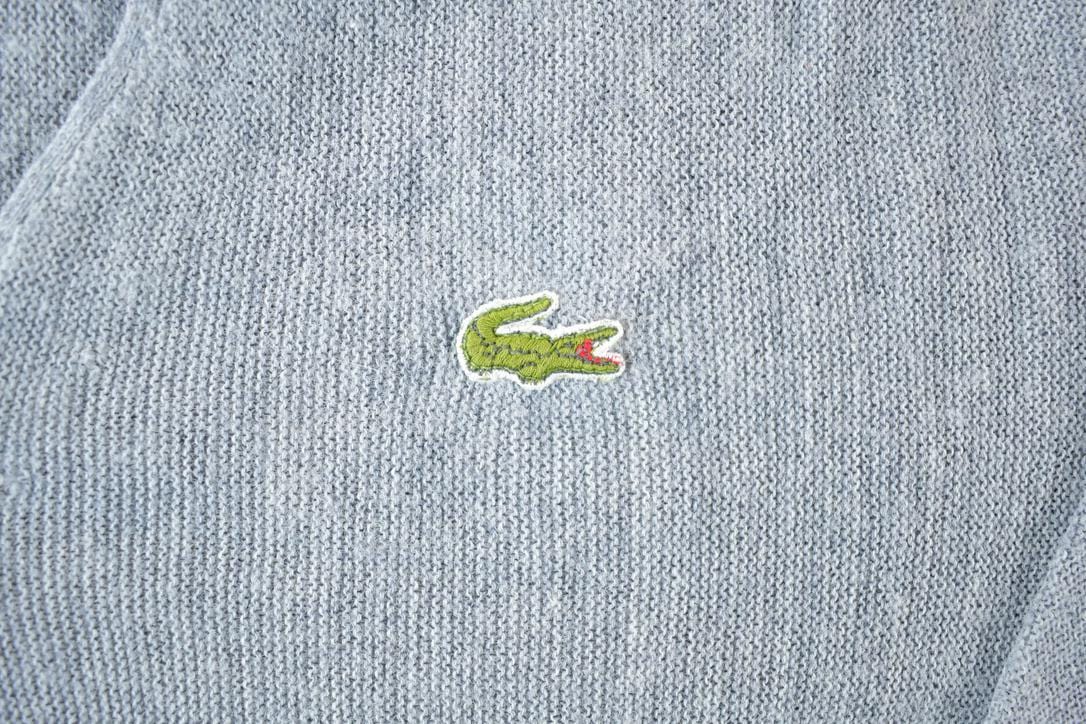Vintage 1970s Izod Lacoste Heater Grey Knit Perfect Mild Distress Cardigan Sweater Made In USA from propervintagecanada