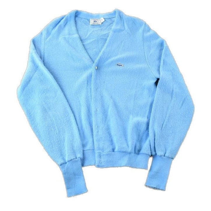 Vintage 1970s Izod Lacoste Rare Blue Croc Knit Perfect Mild Distress Cardigan Sweater Made In USA from propervintagecanada