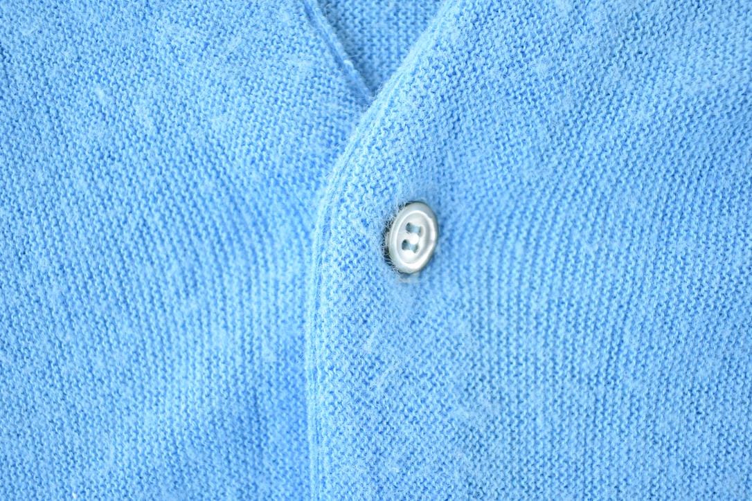 Vintage 1970s Izod Lacoste Rare Blue Croc Knit Perfect Mild Distress Cardigan Sweater Made In USA from propervintagecanada