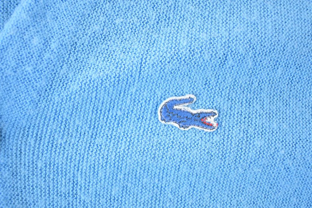 Vintage 1970s Izod Lacoste Rare Blue Croc Knit Perfect Mild Distress Cardigan Sweater Made In USA from propervintagecanada