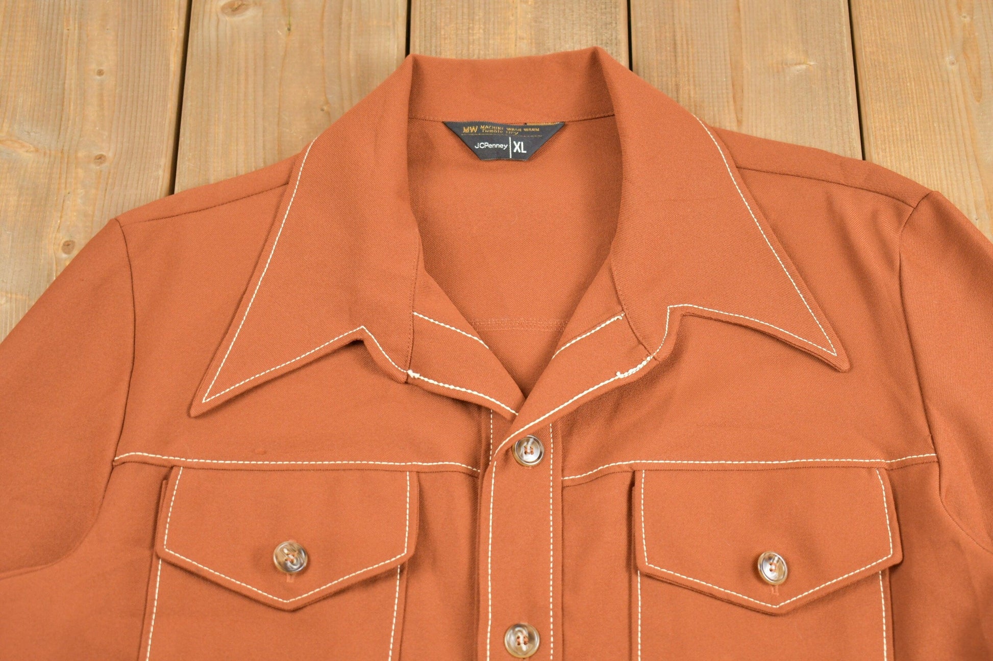 Vintage 1970s JC Penney Button Up Shirt Men's XL from propervintagecanada