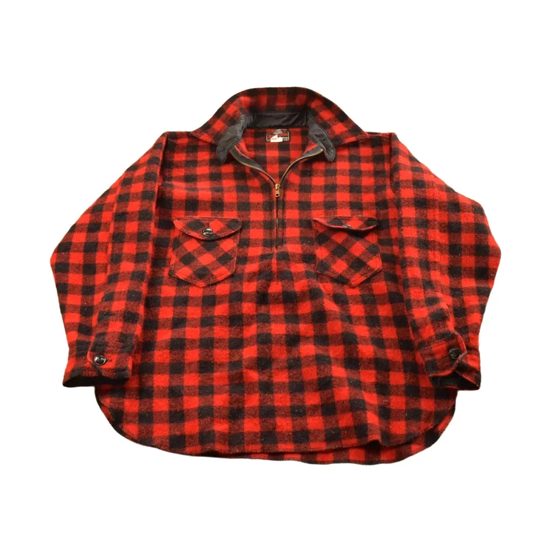 Vintage 1970s Johnson Quarter Zip Buffalo Plaid Wool Hunting Shacket Mens M from propervintagecanada