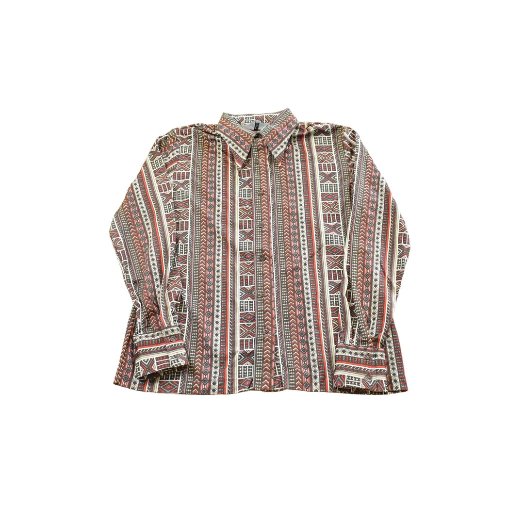 Vintage 1970s Joyce Striped Geometric Abstract Button Up Shirt Womens M from propervintagecanada