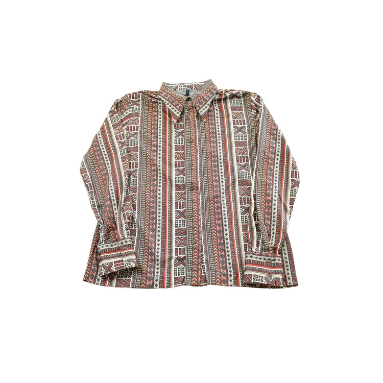 Vintage 1970s Joyce Striped Geometric Abstract Button Up Shirt Womens M from propervintagecanada