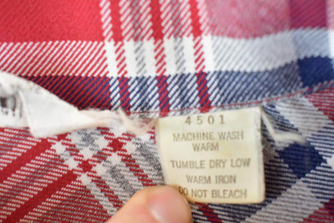Vintage 1970s Kmart Red Plaid Flannel Button Up Shirt Mens XS from propervintagecanada