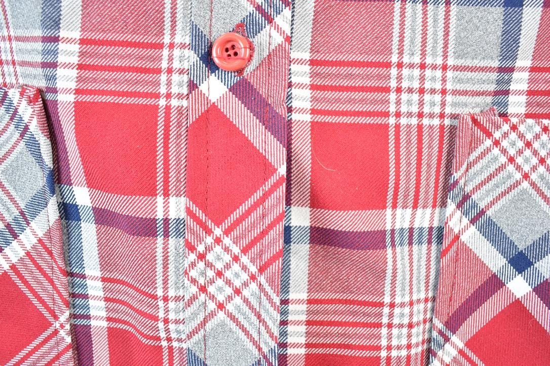 Vintage 1970s Kmart Red Plaid Flannel Button Up Shirt Mens XS from propervintagecanada