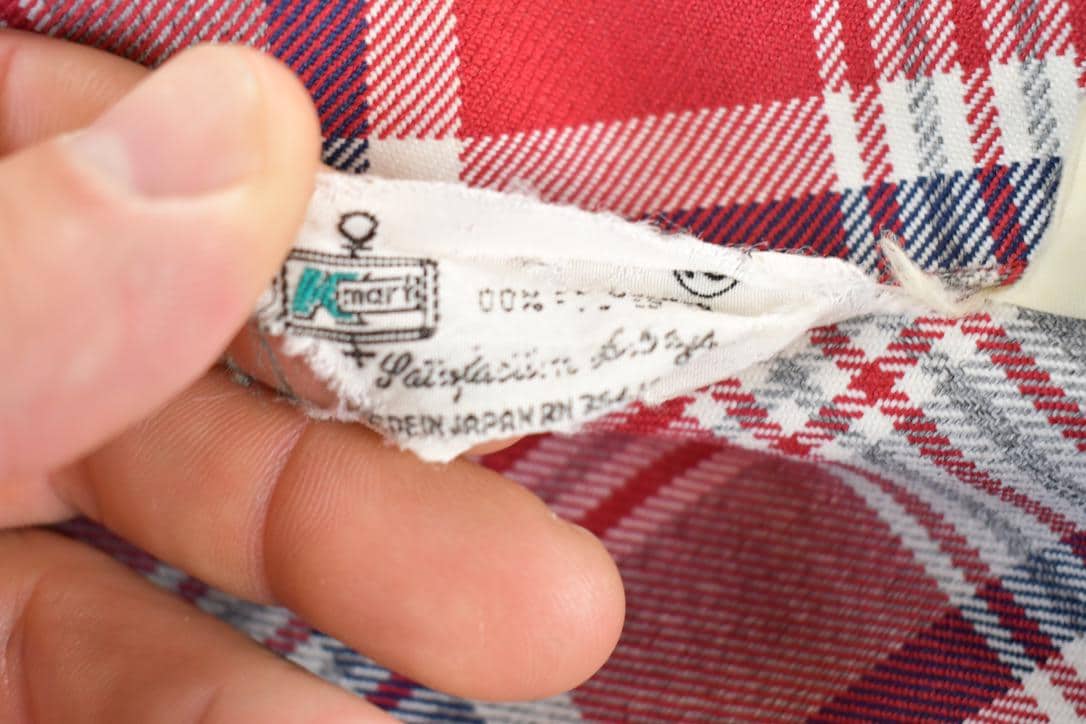 Vintage 1970s Kmart Red Plaid Flannel Button Up Shirt Mens XS from propervintagecanada