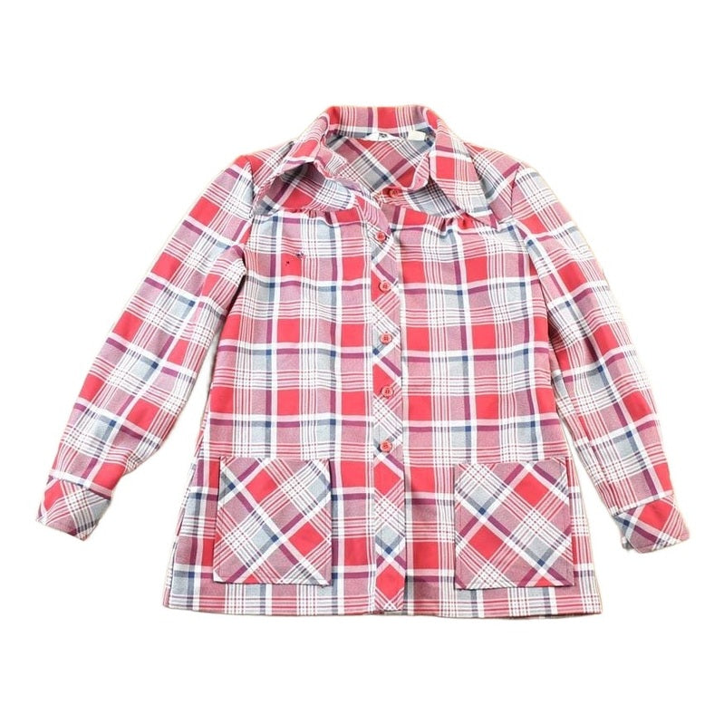 Vintage 1970s Kmart Red Plaid Flannel Button Up Shirt Mens XS from propervintagecanada