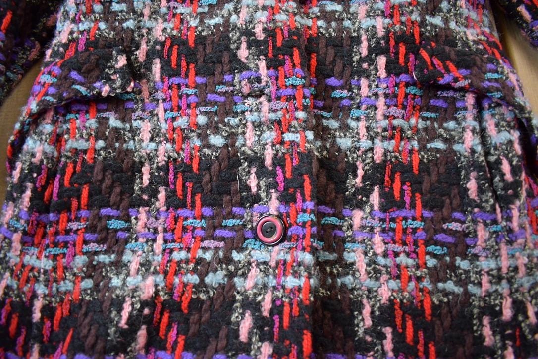 Vintage 1970s Knitted Abstract Pattern Button Up Jacket Made In Great Britain Womens M from propervintagecanada